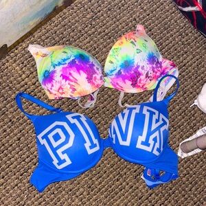 PINK Victoria's Secret Blue and Multicolor Bras